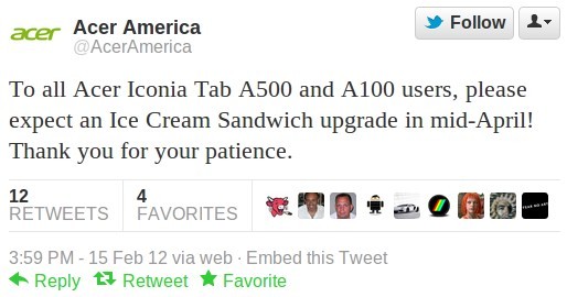 เร็วๆเข้า Acer Iconia A100 และ A500 เตรียมกินไอติมกลางเดือนเมษายนนี้ (US)