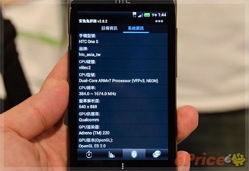 HTC One S ที่ไต้หวัน ใช้ CPU 1.7 Ghz เหมือนกัน