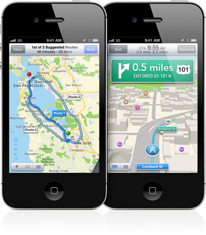 iPhone 4 บน iOS6 อดใช้งานแผนที่ 3 มิติบวกกับ Turn by turn Navigation
