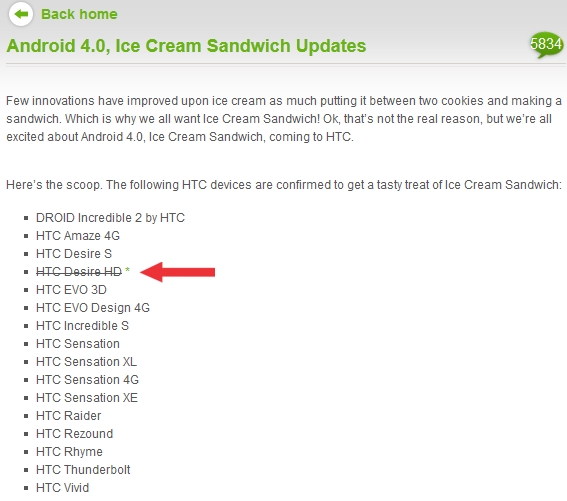เป็นทางการแล้ว HTC Desire HD ถูกตัดออกจาก Update List Android 4.0 ICS เรียบร้อย