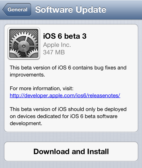 Apple ปล่อย iOS6 Beta 3 ให้นักพัฒนาทดสอบแล้ว