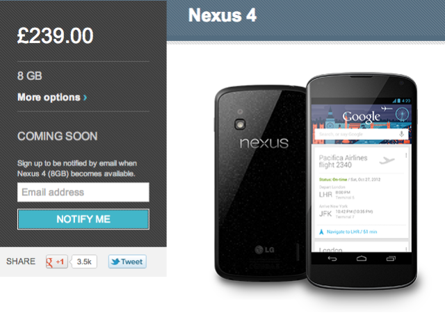 Nexus 4 ขายหมดตั้งแต่ 30 นาทีแรก + ปล่อยอัพเดท Android 4.2