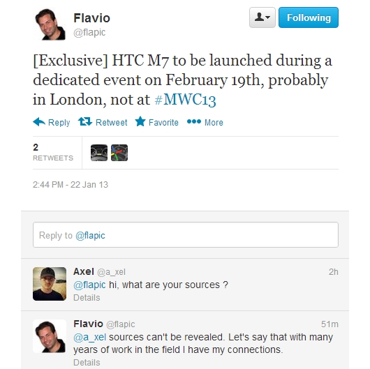 HTC อาจเปิดตัว M7 ในวันที่ 19 กุมภาพันธ์นี้ ก่อนงาน MWC 2013?