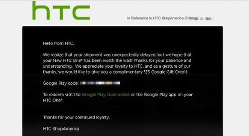 ขออภัยที่ต้องรอ HTC One เมื่อ HTC แจก Credit โหลดของใน Play Store ฟรี