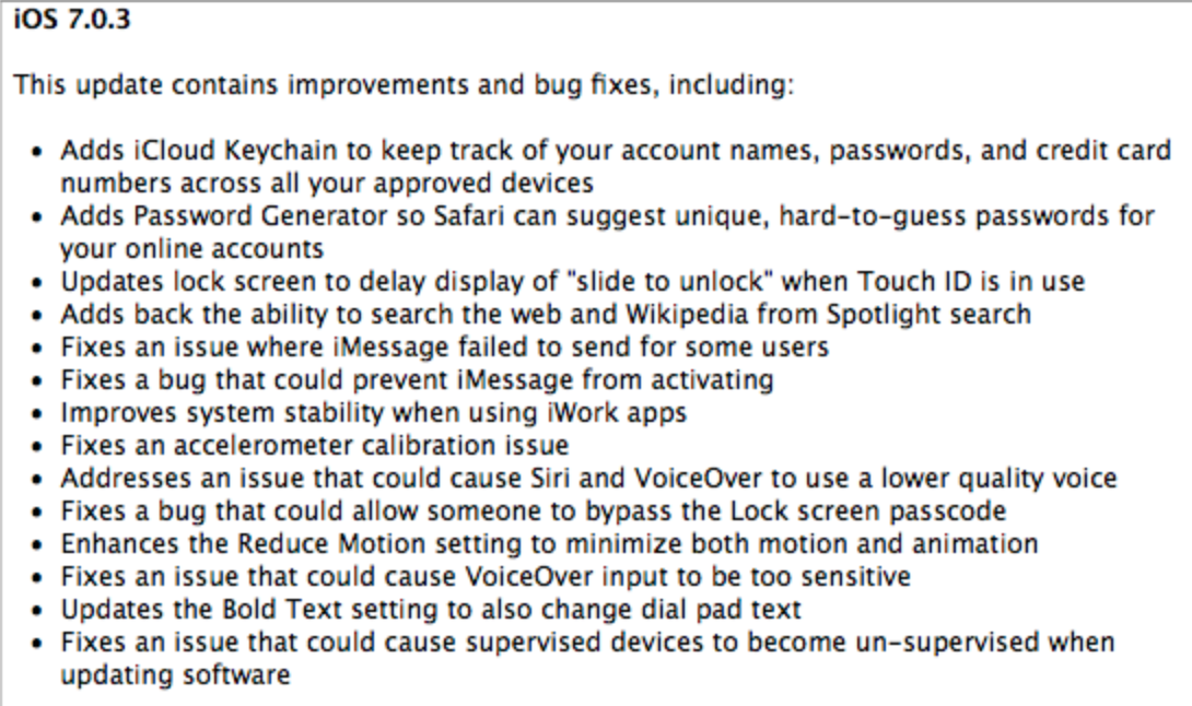 Apple ออก iOS 7.0.3 แก้บั๊ก เพิ่ม iCloud Keychain และปรับปรุง Touch ID