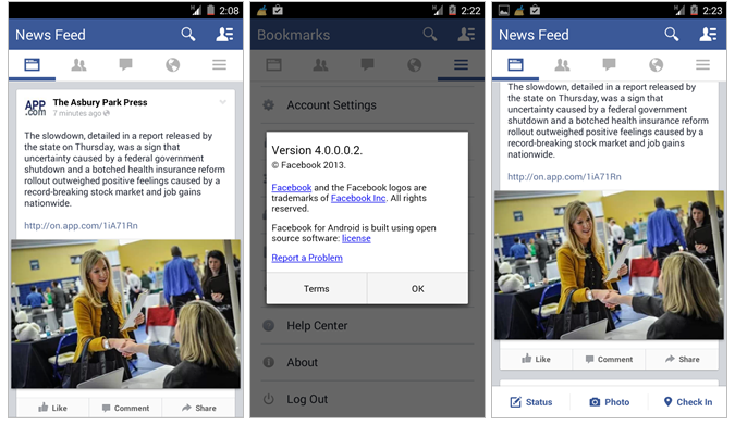 Facebook for Android เตรียมใช้ Flat UI