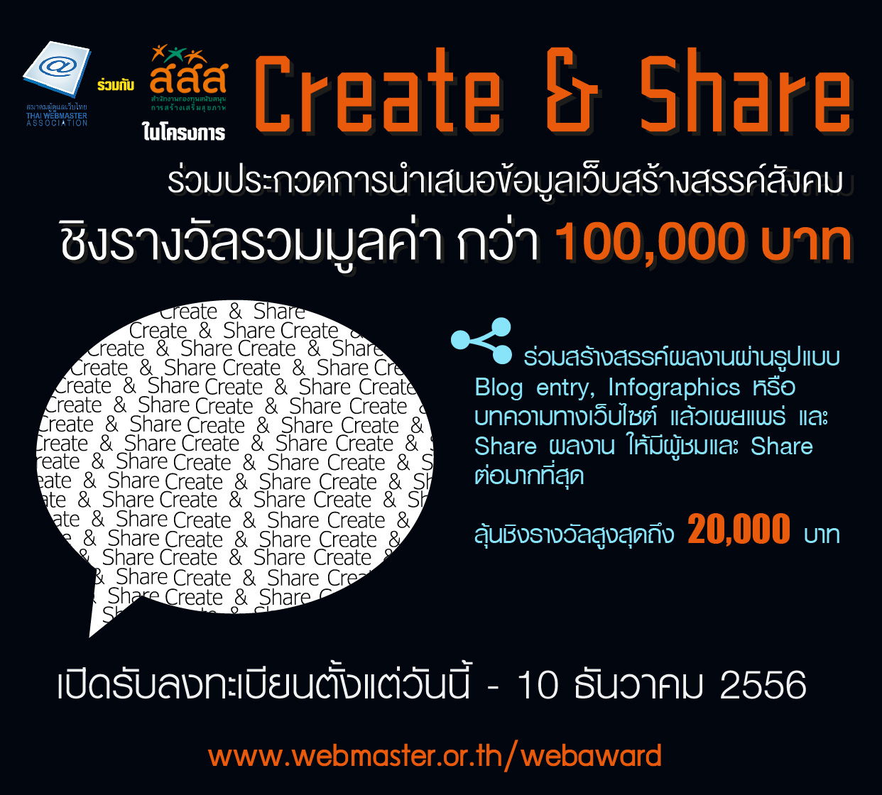 Create & Share White Content ร่วมเผยแพร่เนื้อหาดีๆ ผ่านสื่อออนไลน์ ลุ้นชิงรางวัลมูลค่ากว่า 100,000 บาท