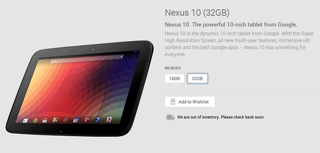 หมดไปอีกหนึ่ง Nexus 10 บนเว็บ Google Play เกลี้ยงแล้ว