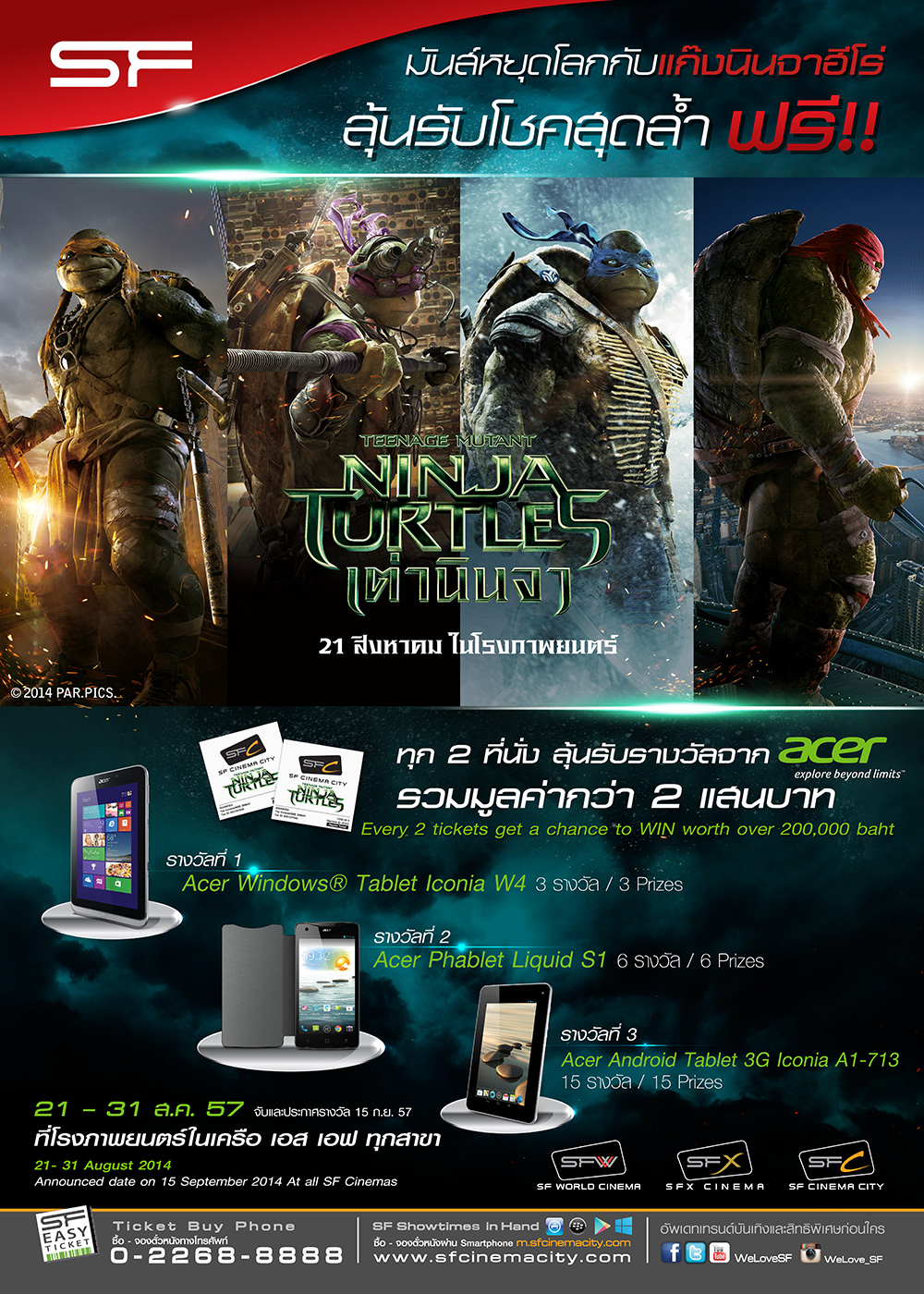 มันส์หยุดโลกกับ Ninja Turtles เต่านินจา ทุก 2 รางวัลลุ้นรางวัลจาก Acer เพียบ!!