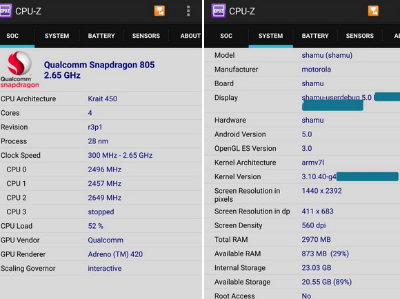 Motorola Nexus 6 คอนเฟิร์มใน CPU-Z แล้ว ว่าจะใช้ Snapdragon 805