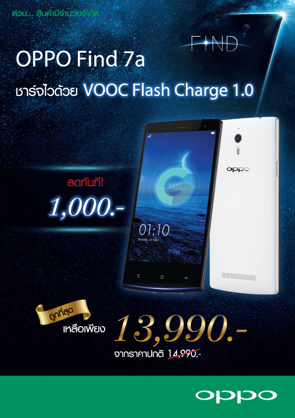 ปรับราคาแล้ว!! OPPO Find 7a ลดราคาเหลือเพียง 13,990 บาทเท่านั้น มีผลทันที