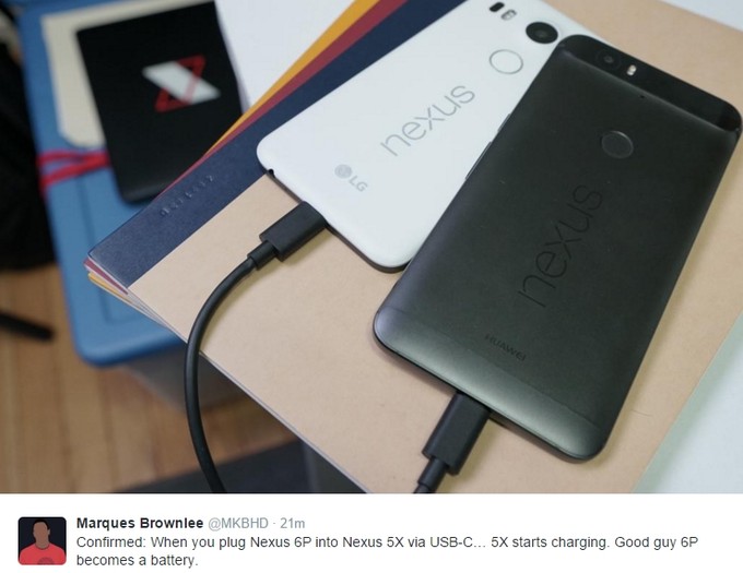 อีกหนึ่งฟีเจอร์! Nexus 5X สามารถชาร์ตด้วย Nexus 6P ได้ด้วย