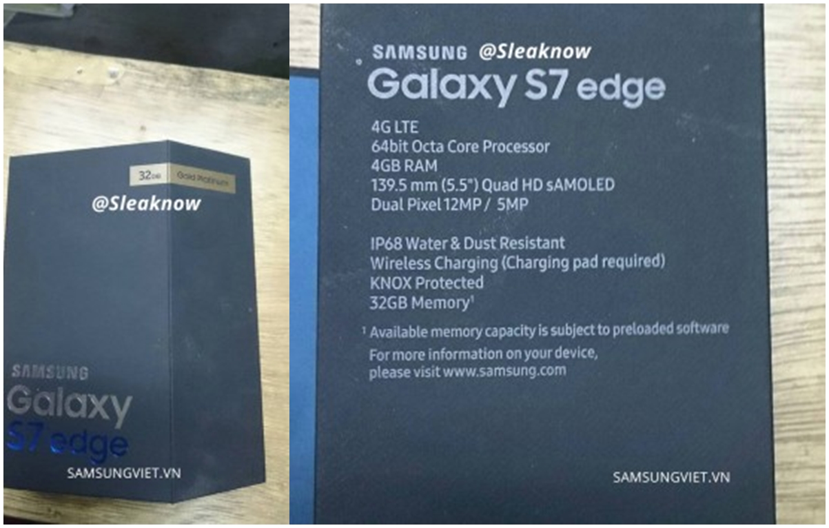 มาเต็มๆ ภาพกล่อง Samsung Galaxy S7 edge สีทอง พร้อมสเปคบางส่วน
