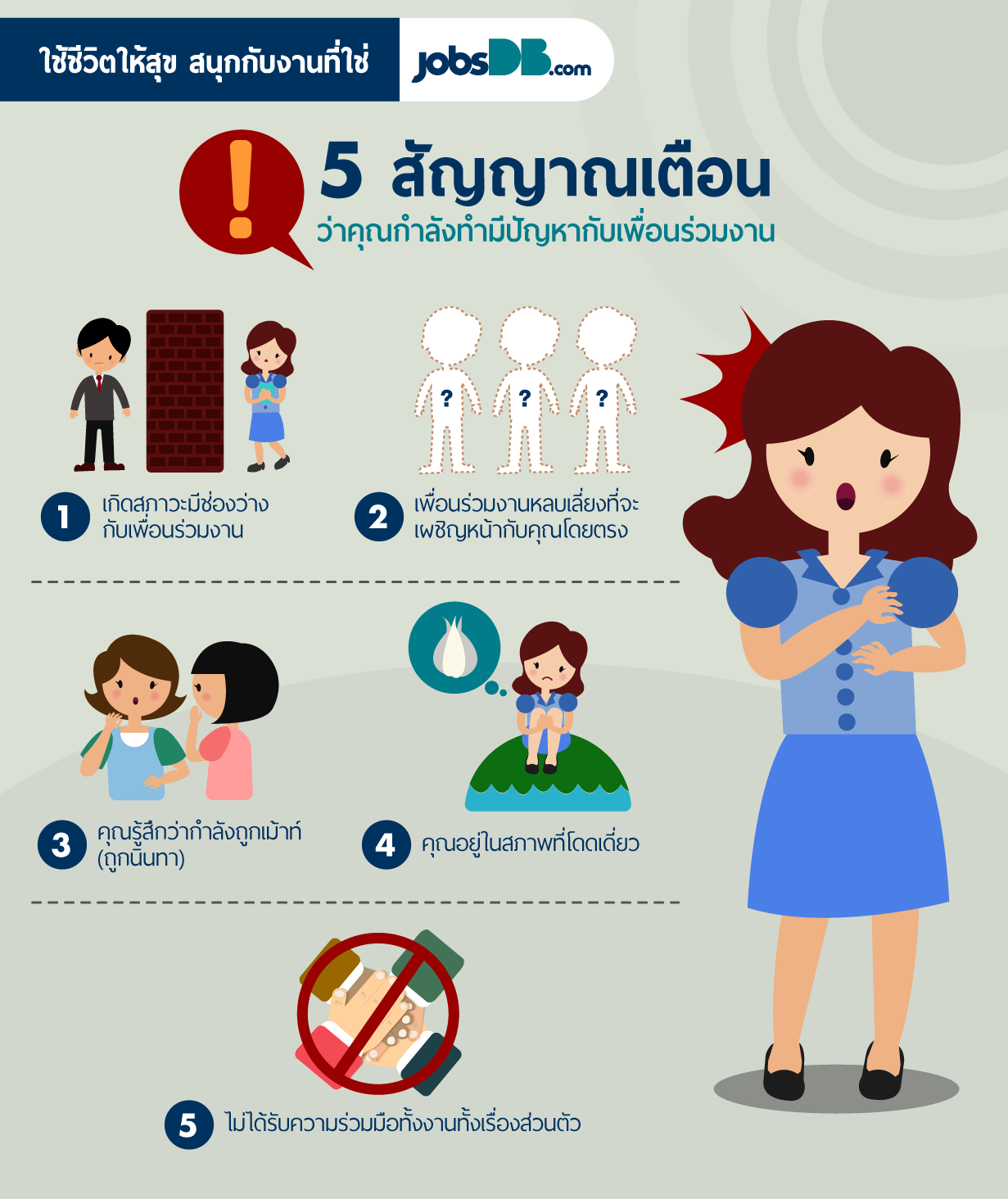 5 สัญญาณเตือนว่าคุณกำลังทำมีปัญหากับเพื่อนร่วมงาน โดยบริษัท จัดหางาน จ๊อบส์ ดีบี (ประเทศไทย) จำกัด