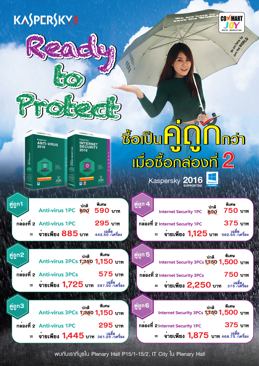 KASPERSKY ชวนคุณสู้ภัยไซเบอร์ ปกป้องข้อมูลและการเงินของคุณ ด้วยโซลูชั่นคุณภาพแน่น ที่ Commart Joy 2016
