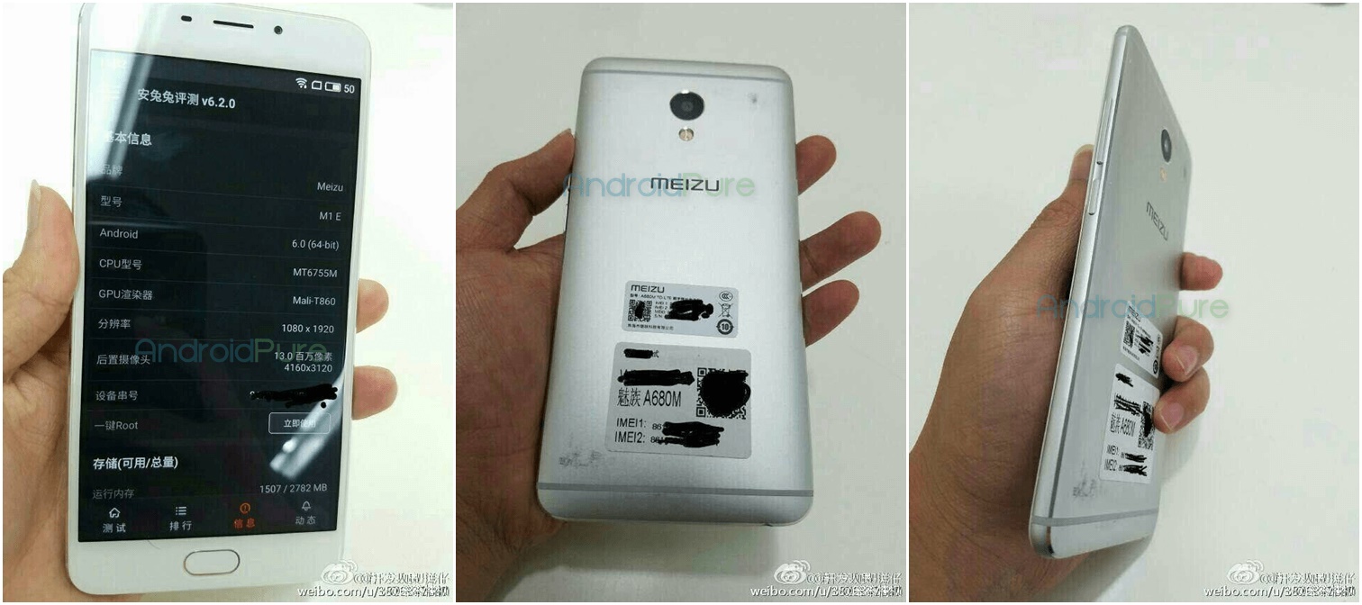 หลุดภาพตัวเครื่องปริศนาของ Meizu คาดเป็นรุ่น M1E (A680M) มือถือระดับกลาง