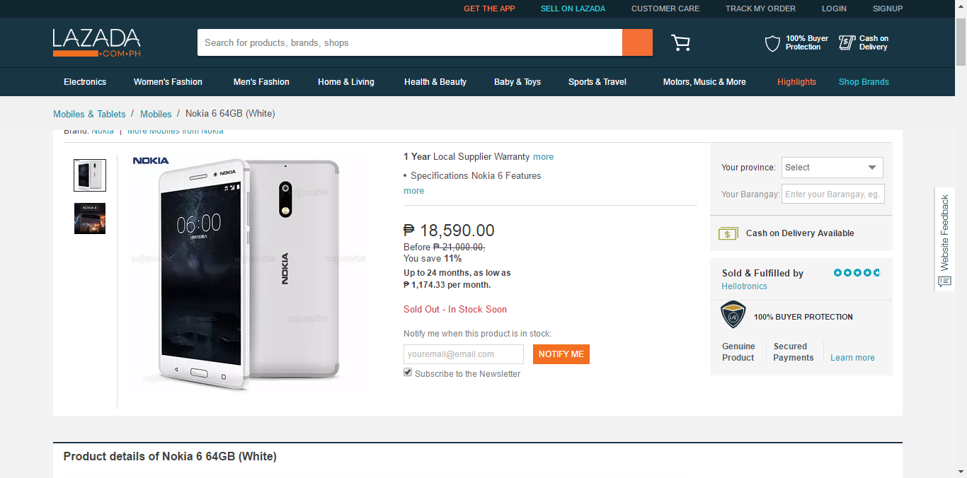 Nokia 6 วางขายผ่าน Lazada ฟิลิปปินส์แล้ว มีรุ่นสีขาวด้วย