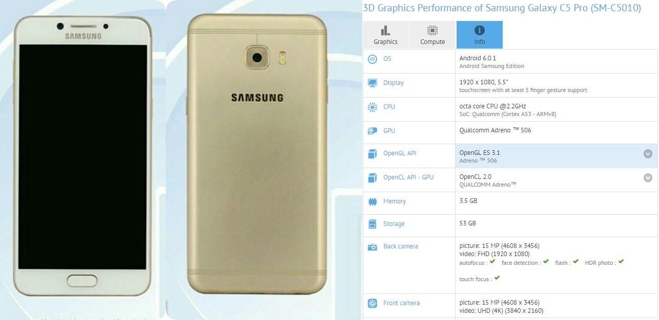 GFXBench เผยสเปค Samsung Galaxy C5 Pro ใช้จอ 5.5 นิ้ว