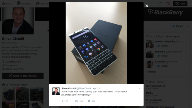 TCL แย้มเตรียมพบข่าวใหญ่ของ BlackBerry KEYone ภายในสัปดาห์นี้