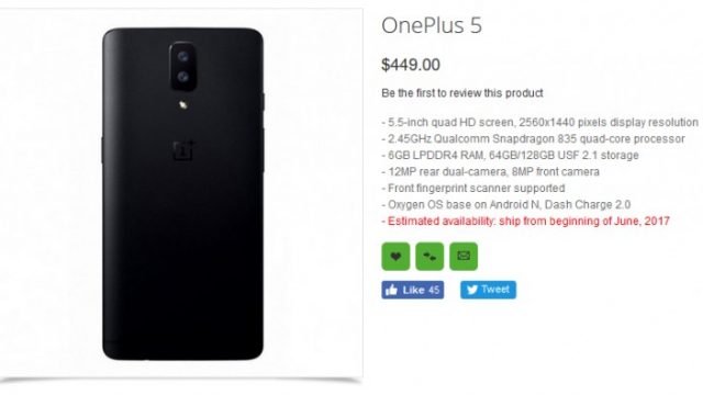 เผยราคาขายพร้อมสเปคหลัก OnePlus 5 โทรศัพท์เจ้าของตำนานแจ๊คผู้ฆ่ายักษ์ 2017