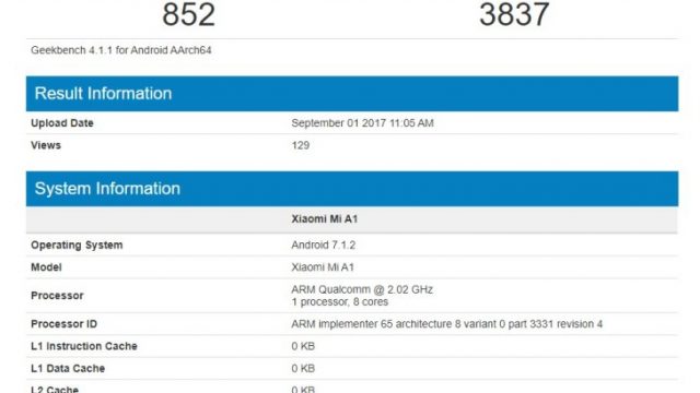 Geekbench ผุดสเปค Xiaomi Mi A1 สมาร์ทโฟน Android One รุ่นใหม่