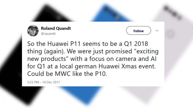 คาด Huawei P11 จะเปิดตัวงาน MWC 2018 พร้อมวางขายไม่เกินไตรมาสแรก
