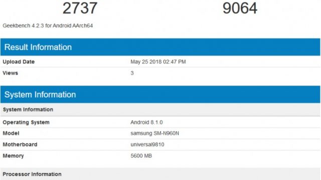 ผลทดสอบเผย Samsung Galaxy Note9 รันชิป Exynos9810