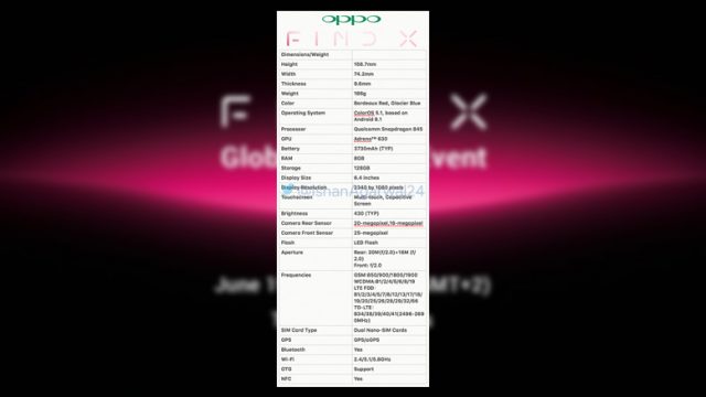 หลุดสเปคเต็มๆ OPPO Find X ก่อนเจอของจริงที่ปารีส 19 มิ.ย นี้