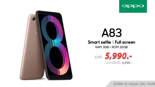 อัพเดทโปรโมชั่นฉลอง 10 ปี! “OPPO” ปรับราคา OPPO A83 2018 32GB เหลือเพียง 5,990 บาท