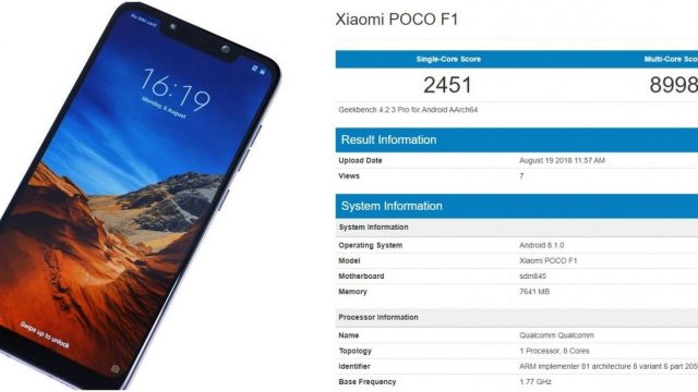 Geekbench ผุดสเปค Xiaomi Pocophone F1 มีรุ่น RAM 8GB ด้วย