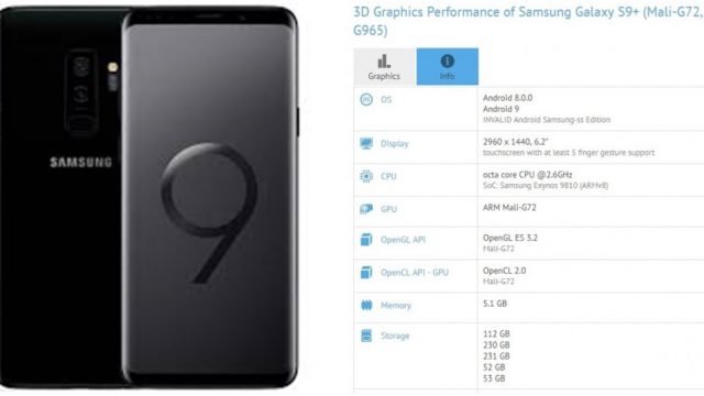 GFXBench ผุดผลทดสอบ Samsung Galaxy S9+ รัน Android 9.0 Pie