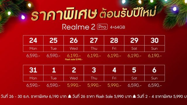 Realme 2 Pro 4+64GB เปิดราคาพิเศษฉลองปีใหม่ ช้อปได้ทุกวันผ่านลาซาด้า