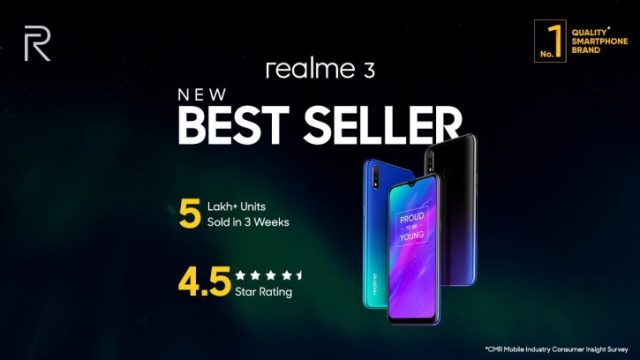 Realme 3 ทำยอดขายในอินเดีย 500,000 เครื่อง ภายใน 3 สัปดาห์