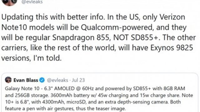 Samsung Galaxy Note10 ที่ขายในสหรัฐฯ อาจจะมีชิป Exynos ให้เลือก