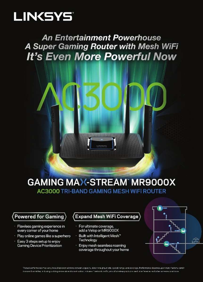 Linksys MR9000X Gaming Mesh WiFi Router Tri-Band AC3000
