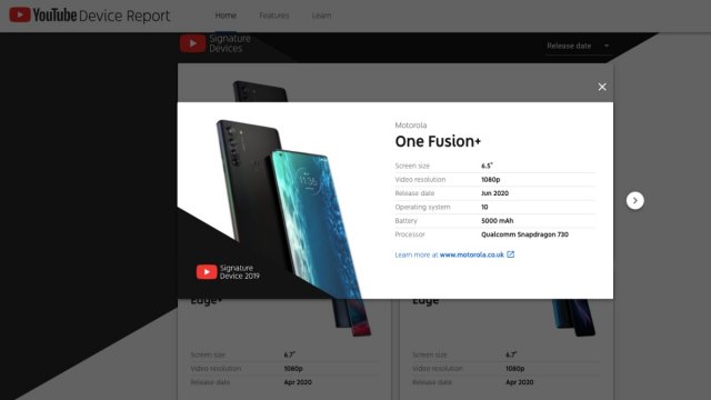 หลุดข้อมูล Motorola One Fusion+ บนหน้า YouTube Device Report เผยเตรียมเปิดตัว มิ.ย.