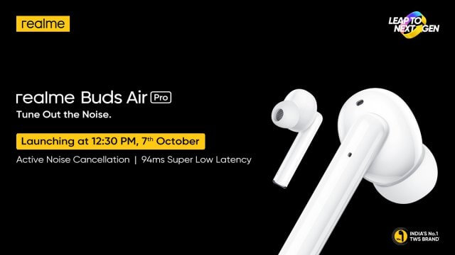 realme เตรียมเปิดตัวหูฟัง realme Buds Air Pro ที่อินเดีย วันที่ 7 ตุลาคมนี้
