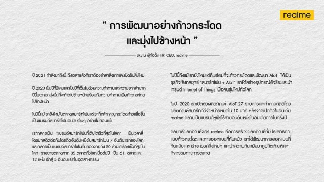 เปิดจดหมายผู้ก่อตั้ง realme ตั้งเป้ายกระดับธุรกิจ AIoT ในปีนี้