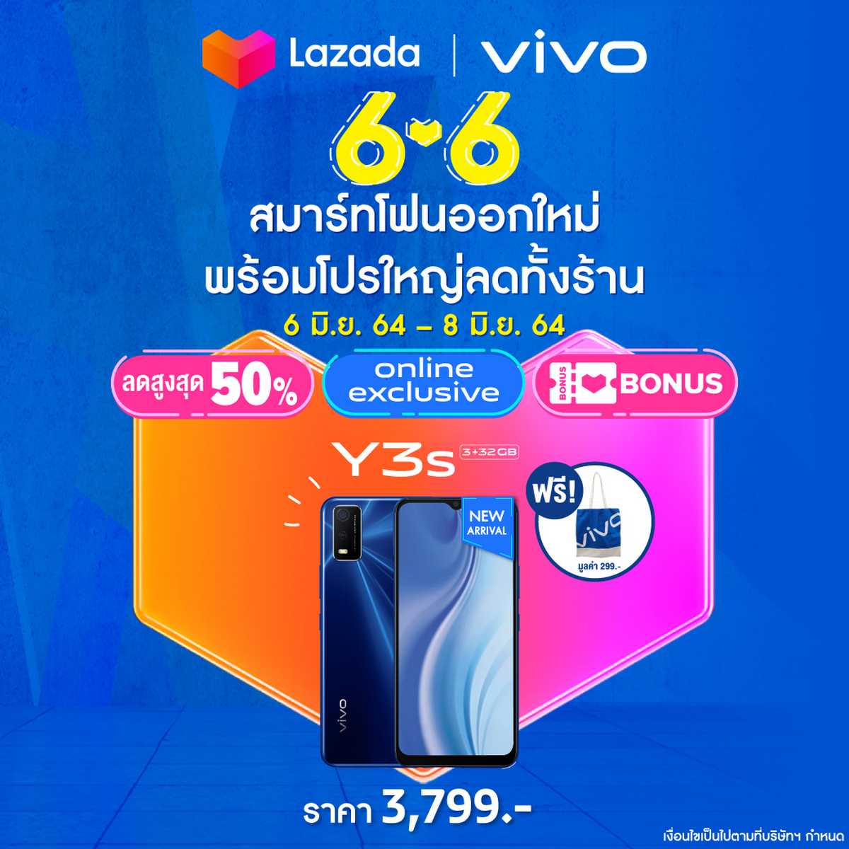 vivo Y3s ราคา 3,799 บาท
