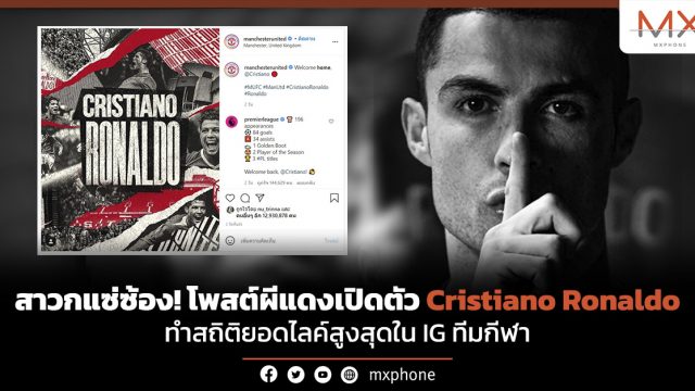 สาวกแซ่ซ้อง! โพสต์ผีแดงเปิดตัว Cristiano Ronaldo ทำสถิติยอดไลค์สูงสุดใน IG ทีมกีฬา