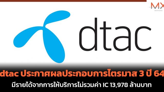 dtac ประกาศผลประกอบการไตรมาส 3 ปี 64 มีรายได้รวม 13,978 ล้านบาท
