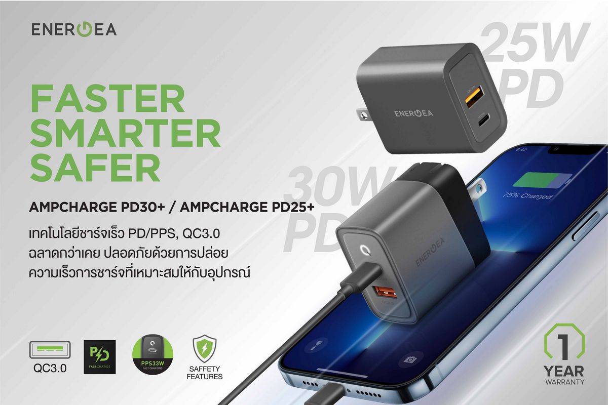 เปิดตัวหัวปลั๊กชาร์จเร็ว Ampcharge PD25+ และ  Ampcharge PD30+