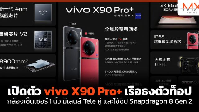 เปิดตัว vivo X90 Pro+ เรือธงตัวท็อป กล้องเซ็นเซอร์ 1 นิ้ว มีเลนส์ Tele คู่ และใช้ชิป Snapdragon 8 Gen 2