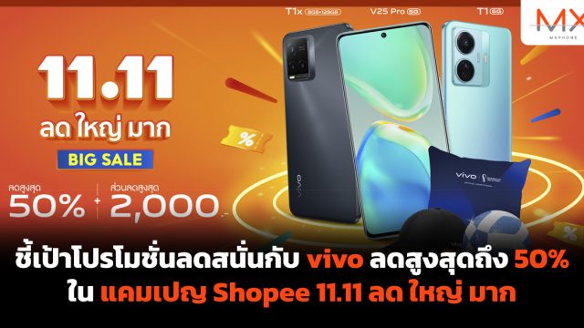 ชี้เป้าโปรโมชั่นลดสนั่นกับ vivo ลดสูงสุดถึง 50% ในแคมเปญ Shopee 11.11 ลด ใหญ่ มาก