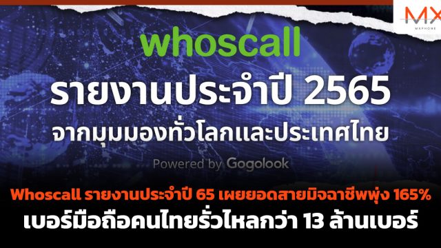 ​​Whoscall รายงานประจำปี 65 เผยยอดสายมิจฉาชีพพุ่ง 165% เบอร์มือถือคนไทยรั่วไหลกว่า 13 ล้านเบอร์