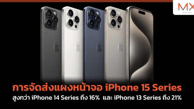 การจัดส่งแผงหน้าจอ iPhone 15 Series สูงกว่า iPhone 14 Series ถึง 16% และ iPhone 13 Series ถึง 21%