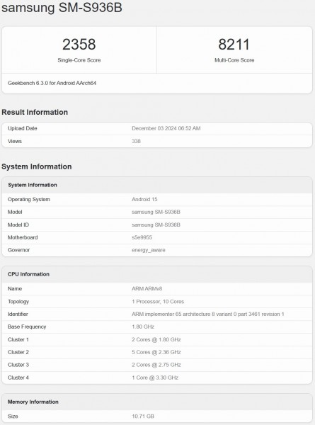 Samsung Galaxy S25+ Geekbench