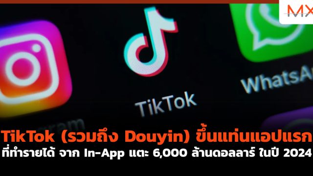 TikTok (รวมถึง Douyin) ขึ้นแท่นแอปแรกที่ทำ รายได้ จาก In-App แตะ 6,000 ล้านดอลลาร์ ในปี 2024