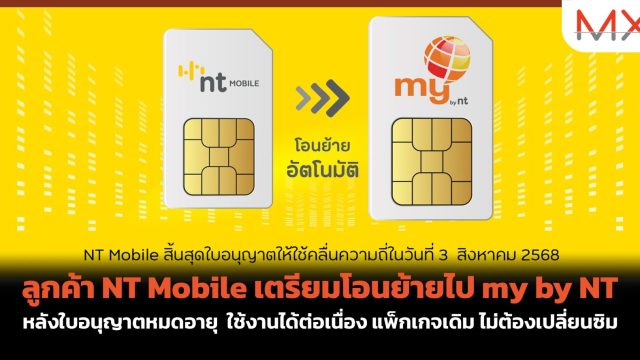 ลูกค้า NT Mobile เตรียมโอนย้ายไป my by NT หลังใบอนุญาตหมดอายุ ใช้งานได้ต่อเนื่อง แพ็กเกจเดิม ไม่ต้องเปลี่ยนซิม