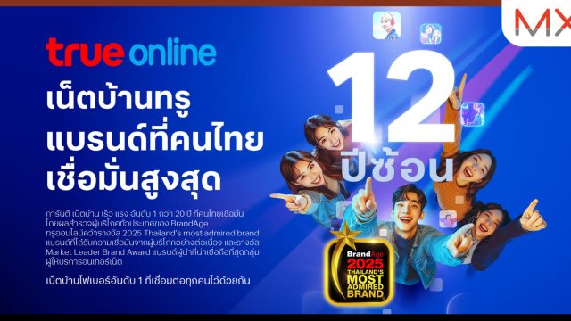ทรูออนไลน์ เน็ตบ้านไฟเบอร์ครองใจมหาชนต่อเนื่อง การันตีด้วยรางวัล 2025 Thailand’s Most Admired Brand